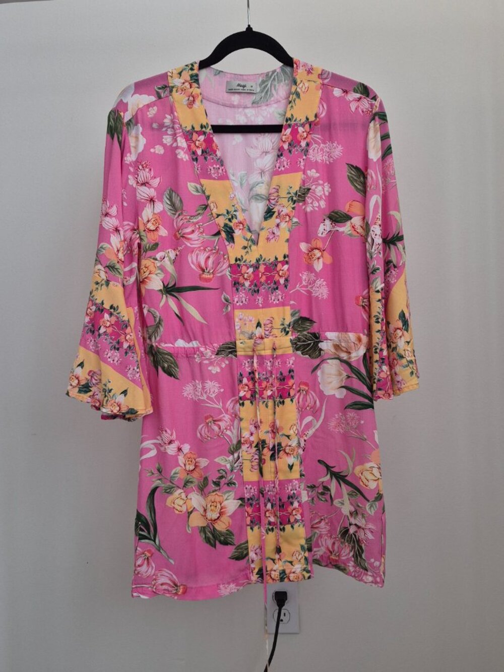 Maaji Pink Floral Kimono Mini Dress Cover Up Boho - Picture 3 of 15